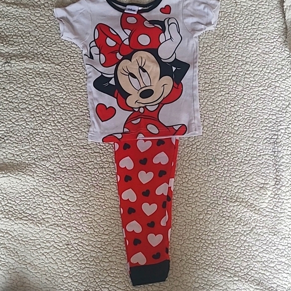 Pyjama Fille Minnie Mouse – Taille 4, Thermique Long John, Blanc/rouge, NEUF
